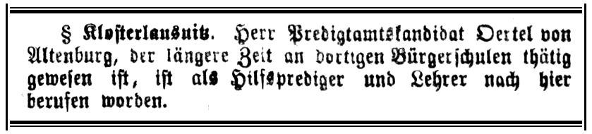Eisenberger Nachrichtsblatt vom 27.10.1900 Lehrer Oertel